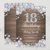 Invitation Argent Diamant Anniversaire 18 Ans Rustique (Devant / Derrière)