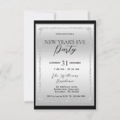 Invitation Argent & Diamant Noir encadré Réveillon du Nouvel (Devant)