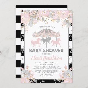 Invitation Argent d'invitation de baby shower de carrousel