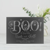 Invitation Argent Elegant BOO Magique Halloween Fiançailles (Debout devant)