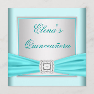 Invitation Argent élégant et Quinceanera bleu turquoise