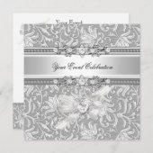 Invitation Argent Embossé look Blanc Elégant Party (Devant / Derrière)