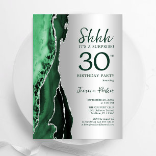 Invitation Argent Emerald Green Agate Surprise 30e anniversai