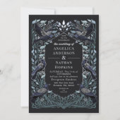 Invitation Argent Enchantée Gothique Corbeau Mariage Floral (Devant)