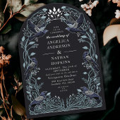 Invitation Argent Enchantée Gothique Corbeau Mariage Floral A