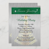 Invitation Argent et arbre de Noël vert (Devant / Derrière)