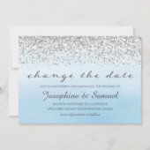 Invitation Argent et bleu Aquarelle Modifier la date (Devant)