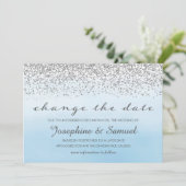 Invitation Argent et bleu Aquarelle Modifier la date (Debout devant)