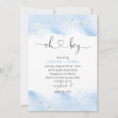 Invitation Argent et bleu aquarelle Oh Baby shower garçon (Devant)