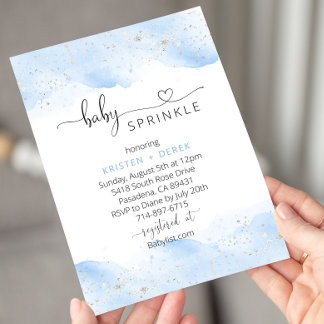 Invitation Argent et bleu Baby shower d'aquarelle