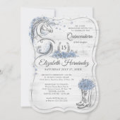 Invitation Argent et bleu clair coing Rustique Cheval Anniver (Devant)