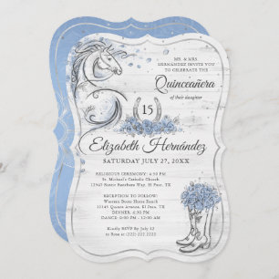 Invitation Argent et bleu clair coing Rustique Cheval Anniver
