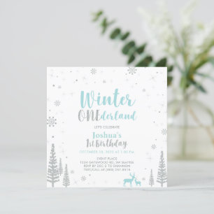Invitation Argent et bleu Hiver Onederland 1er Anniversaire