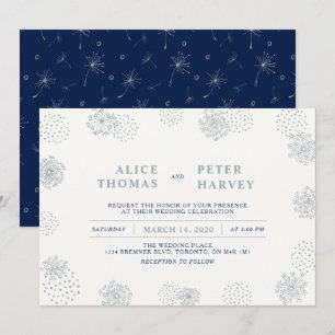 Invitation Argent et Bleu Marine   Cérémonie de Mariage Moder