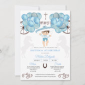 Invitation Argent et bleu Mexicain bébé garçon Charro Baptême (Devant)