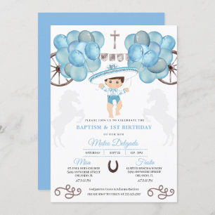 Invitation Argent et bleu Mexicain bébé garçon Charro Baptême