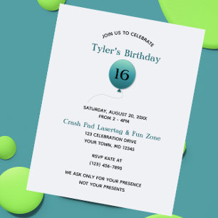 Invitation Argent et Bleu N'importe quel nombre Anniversaire