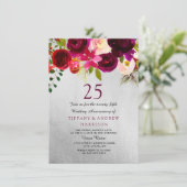 Invitation Argent et Bourgogne Floral 25e anniversaire Mariag (Debout devant)