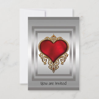 Invitation Argent et Coeur Rouge