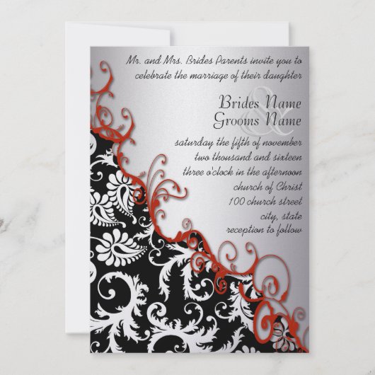 Invitation Argent et fuchsia vintage damas romantique tourbil (Devant)