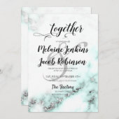 Invitation Argent et marbre Turquoise Elégant mariage Invitat (Devant / Derrière)