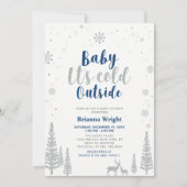 Invitation Argent et Marine Hiver Wonderland Baby shower garç (Devant)