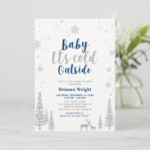 Invitation Argent et Marine Hiver Wonderland Baby shower garç (Debout devant)
