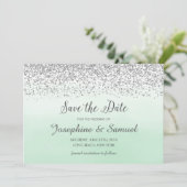 Invitation Argent et Menthe verte Enregistrer la date (Debout devant)