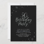 Invitation Argent et noir | Modern Chic 50th Birthday Party<br><div class="desc">Fêtons votre journée spéciale avec cette élégante invitation à la fête de l'argent. Ce design présente une typographie argentée chic "50th Birthday Party" avec des graphismes étincelants. La couleur de l'arrière - plan est en noir, mais n'hésitez pas à la modifier pour l'adapter à votre thème de fête. D'autres invitations...</div>