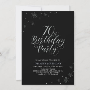 Invitation Argent et noir Modern Chic 70th Birthday Party