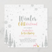 Invitation Argent et or Hiver Onederland 1er Anniversaire (Devant / Derrière)