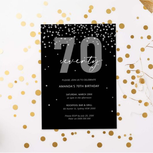 Invitation Argent et parties scintillant noire scintillent 70