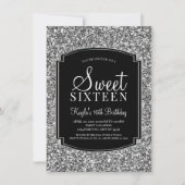 Invitation Argent et Parties scintillant noire Sweet 16 Invit (Devant)