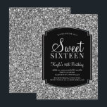 Invitation Argent et Parties scintillant noire Sweet 16 Invit<br><div class="desc">Argent et Parties scintillant noire Sweet 16 Invitations. Ces invitations sont conçues avec de la parties scintillant en argent et un arrière - plan aux accents dorés classe. Conçu pour les ados, cette invitation au sweet sixteen brillant d'argent sera une introduction fantastique à votre journée spéciale. D'autres produits de 16...</div>