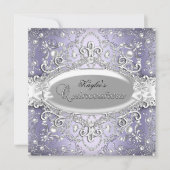Invitation Argent et pourpre Damask Pearl Quinceanera Invitat (Devant)