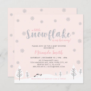 Invitation Argent et rose hiver Wonderland fille Baby shower