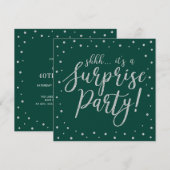 Invitation Argent et vert | 60e fête d'anniversaire surprise (Devant / Derrière)
