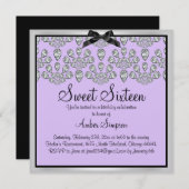 Invitation Argent et violet Forever Diamonds Sweet 16 Invitat (Devant / Derrière)