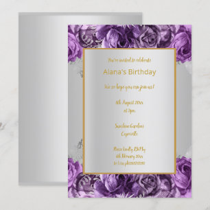 INVITATION ARGENT ÉTONNANT ET MODÈLE FLORAL PURPLE ANNIVERSAI