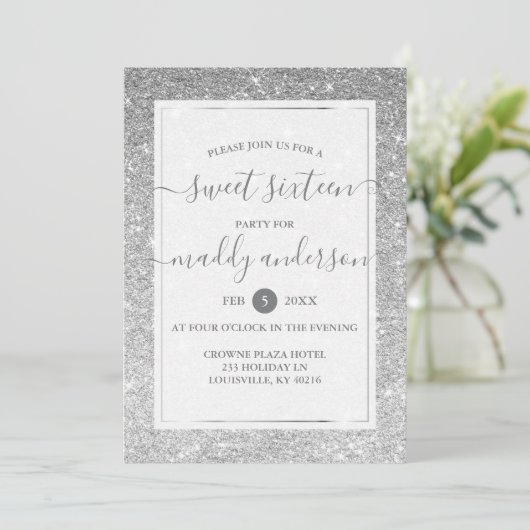 Invitation Argent Faux Parties scintillant Élégante douce 16 (Debout devant)
