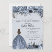 Invitation Argent floral Dusty Blue Spakle Robe Douce 16 (Devant)