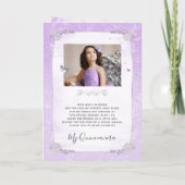 Invitation Argent floral et collier violet clair photo pliée (Dos)