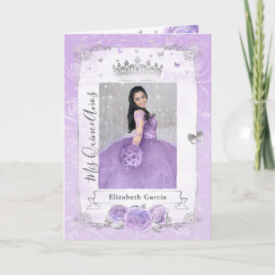 Invitation Argent floral et collier violet clair photo pliée