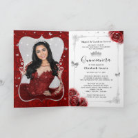 Argent floral et Quinceañera rouge photo pliée