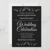 Argent Flourish sur Noir Simple Mariage élégant