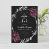 Invitation Argent Frame Bourgogne Rose Noir 75e anniversaire (Debout devant)