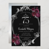 Invitation Argent Frame Bourgogne Rose Noir 75e anniversaire (Devant / Derrière)