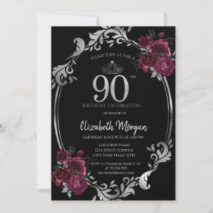 Invitation Argent Frame Bourgogne Rose Noir 90e anniversaire