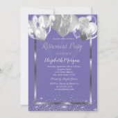 Invitation Argent Frame Confetti Ballons Violet Retraite (Devant)