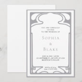 Invitation Argent géométrique et Mariage Art déco blanc (Devant / Derrière)